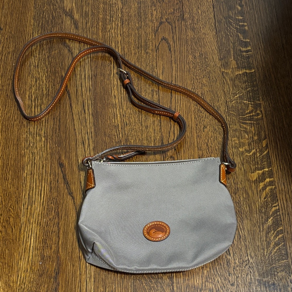 Dooney & Bourke Gray Nylon Crossbody with Brown Leather Trim